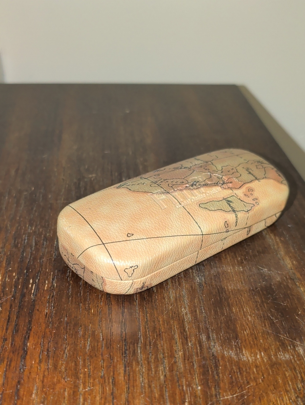Map-Print Hard Shell Eyeglass Case — Tan